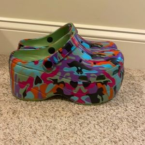 Cape Robbin Colorful Multi Camo Gardener Platform Wedge Sandals Clogs